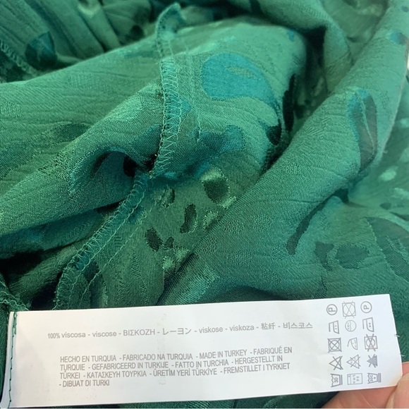 ZARA Green Jacquard Front Knot Blouse XL NWOT - Picture 9 of 12